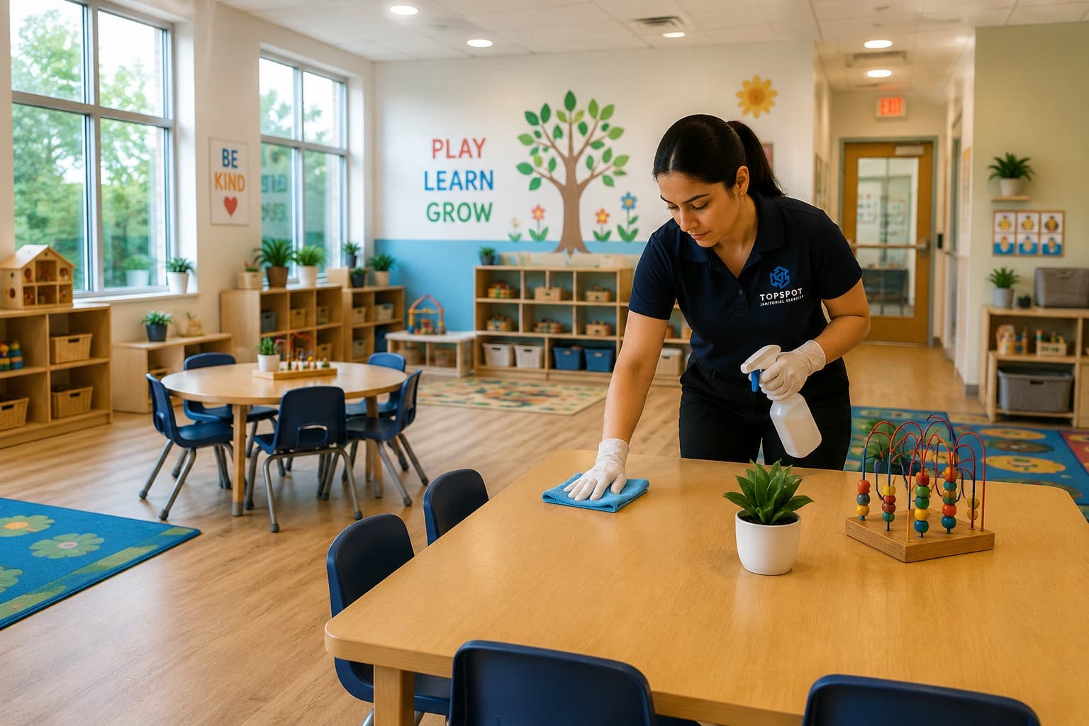 Childcare and daycare facility interior suited for safe cleaning programs